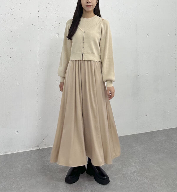 archives「オフショルニットカーディガン&times;ドッキングワンピースＳＥＴ」|ワンピース|BEIGE