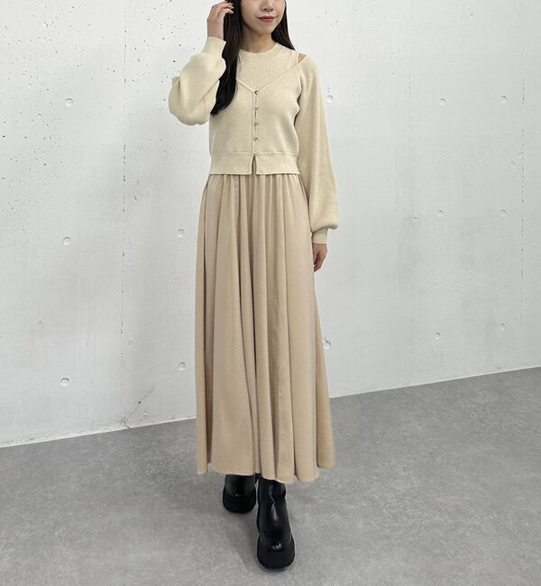 archives「オフショルニットカーディガン&times;ドッキングワンピースＳＥＴ」|ワンピース|