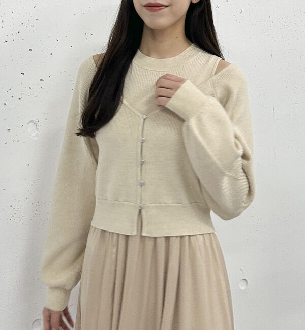 archives「オフショルニットカーディガン&times;ドッキングワンピースＳＥＴ」|ワンピース|