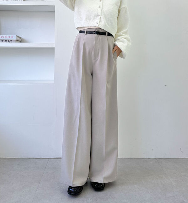 archives「ベルト付ワイドタックスラックス」|チノ|BEIGE