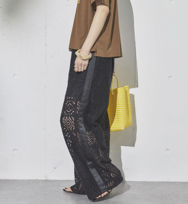 Doux archives「サイドラインレースパンツ」|チノ|BLACK