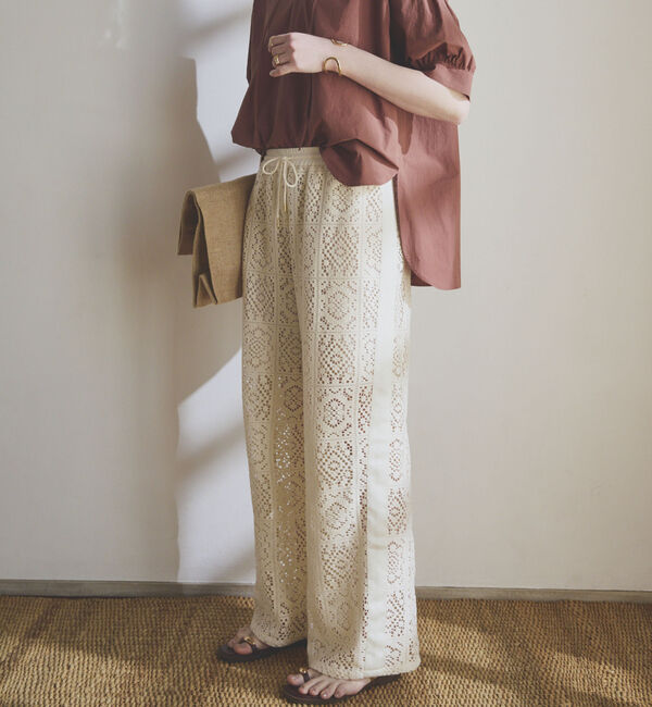 Doux archives「サイドラインレースパンツ」|チノ|IVORY