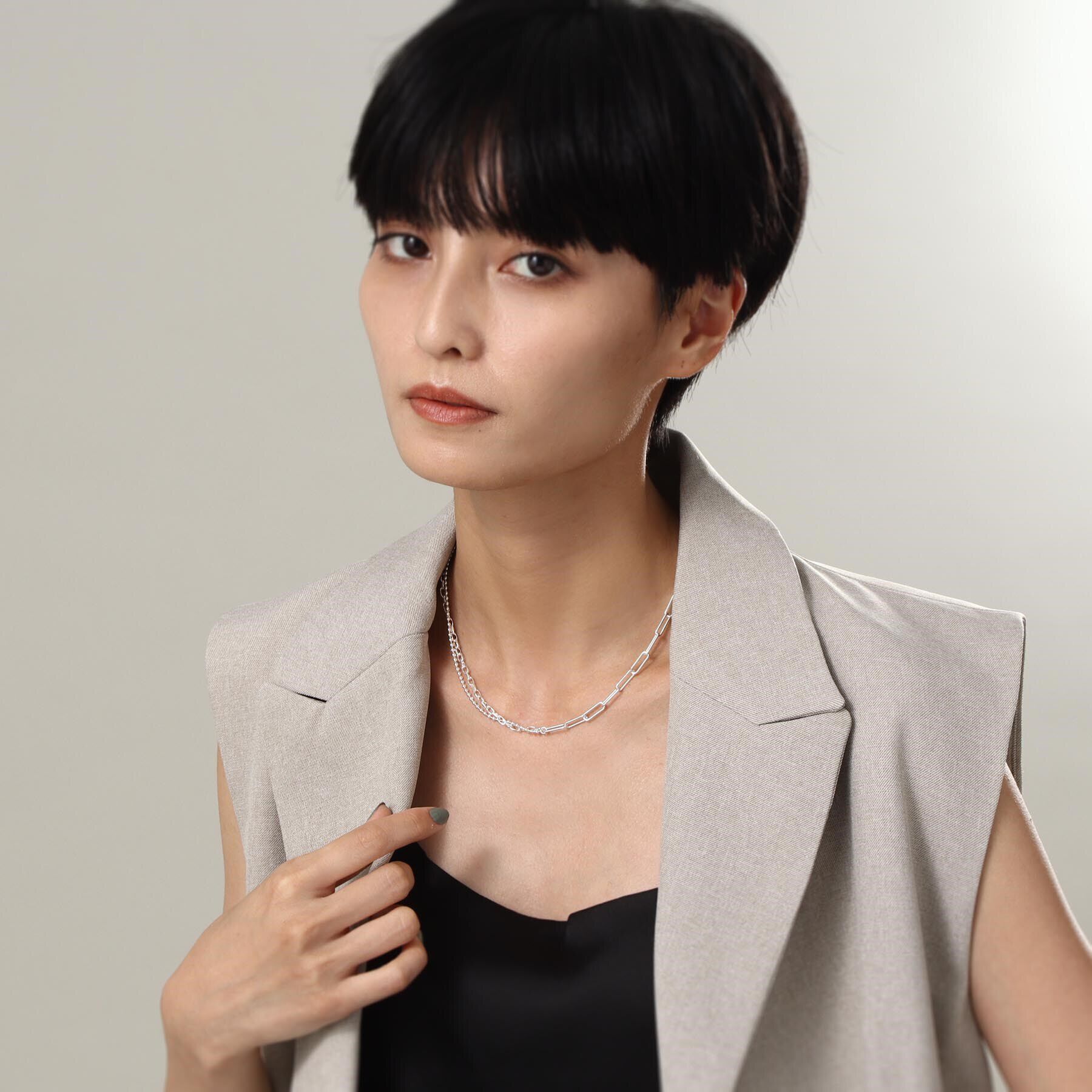 COCOSHNIK ONKITSCH「シルバー コンビネーションチェーン ニュアンスボールネックレス」|ネックレス|