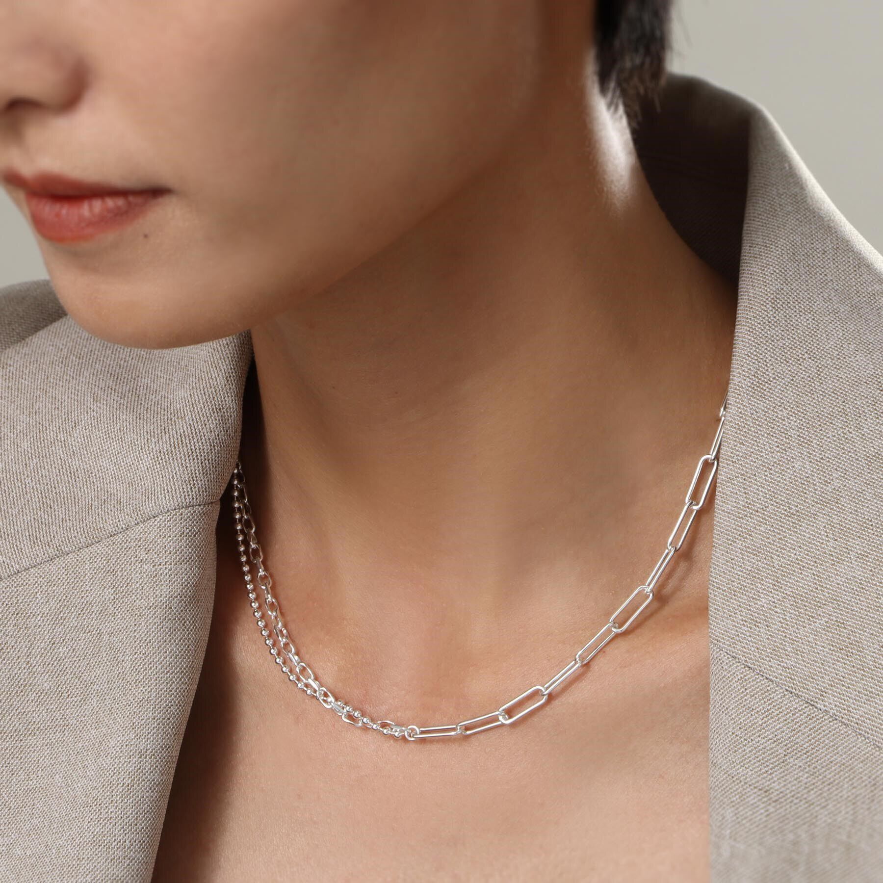 COCOSHNIK ONKITSCH「シルバー コンビネーションチェーン ニュアンスボールネックレス」|ネックレス|