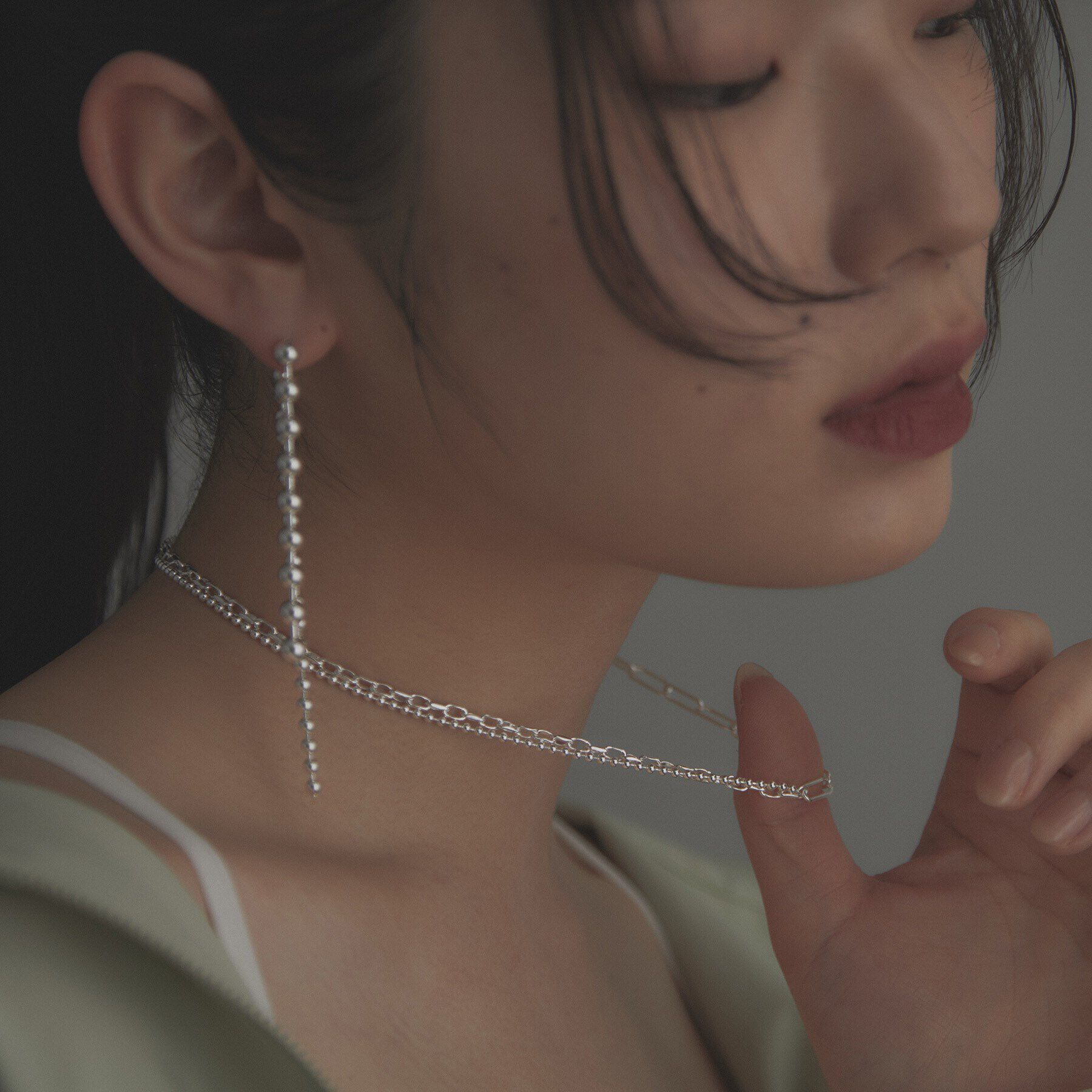 COCOSHNIK ONKITSCH「シルバー コンビネーションチェーン ニュアンスボールネックレス」|ネックレス|