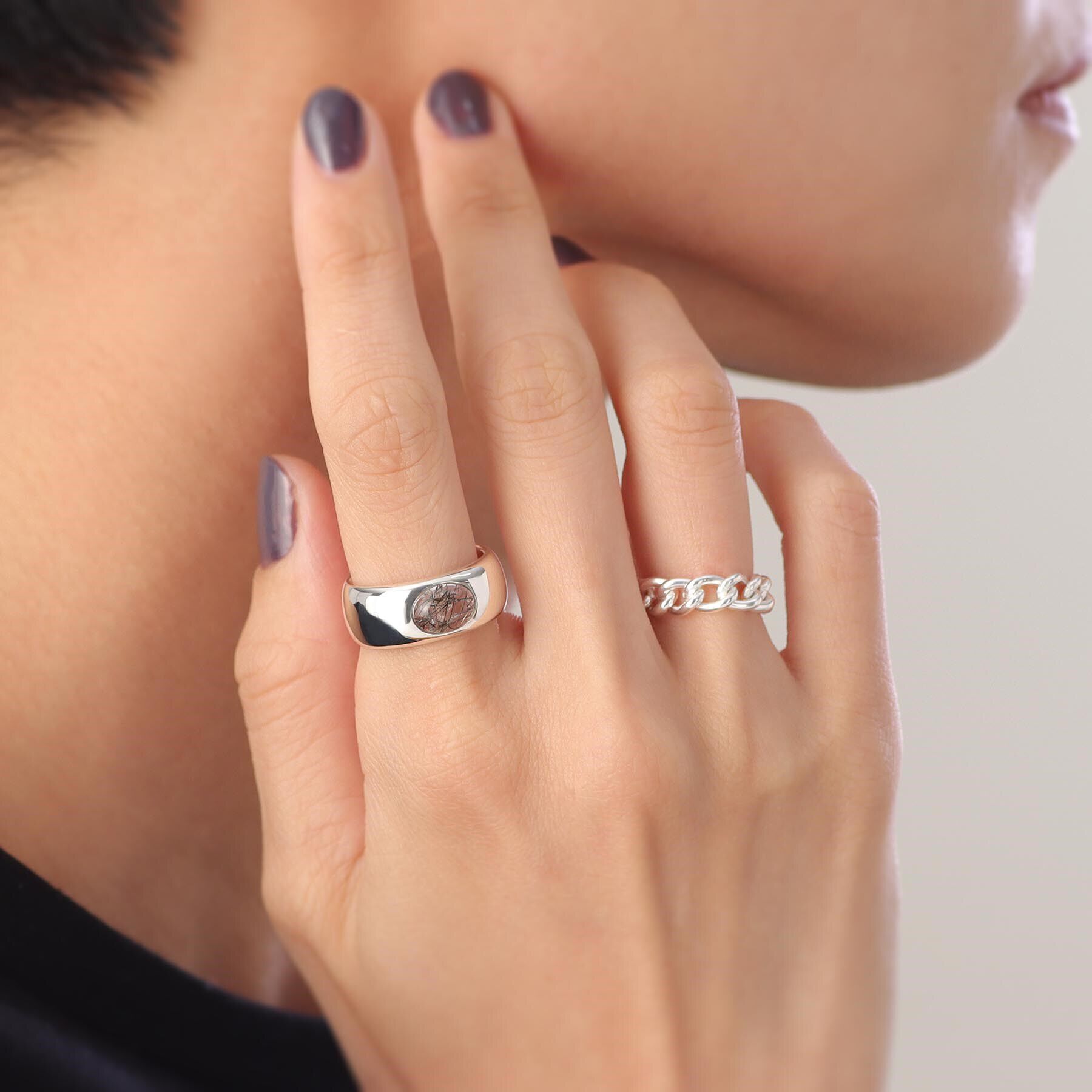 COCOSHNIK ONKITSCH「シルバー カラーストーン（トルマリンインクォーツ）ワイドリング」|リング|