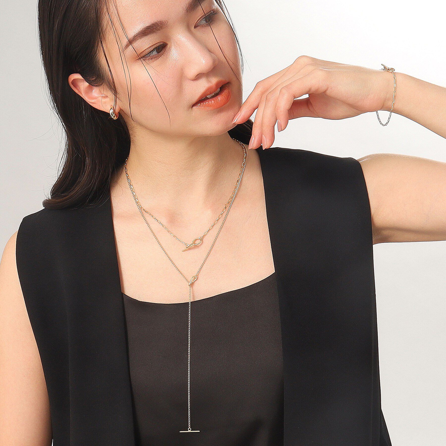 COCOSHNIK「K10ロングハーフラウンドダブルマンテル ネックレス」|ネックレス|