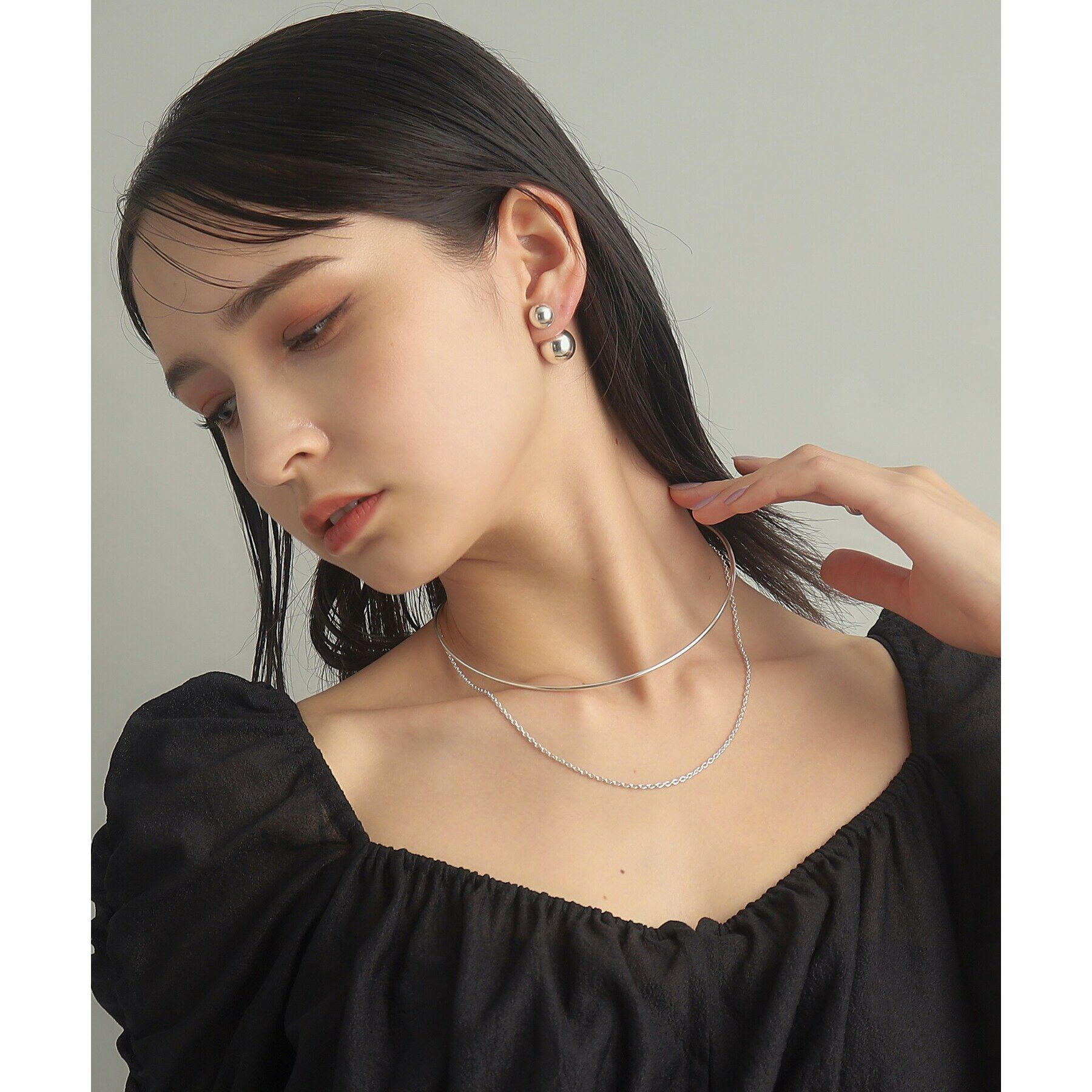 COCOSHNIK ONKITSCH「シルバー ホロウピアス ボール フロントバック」|ピアス|