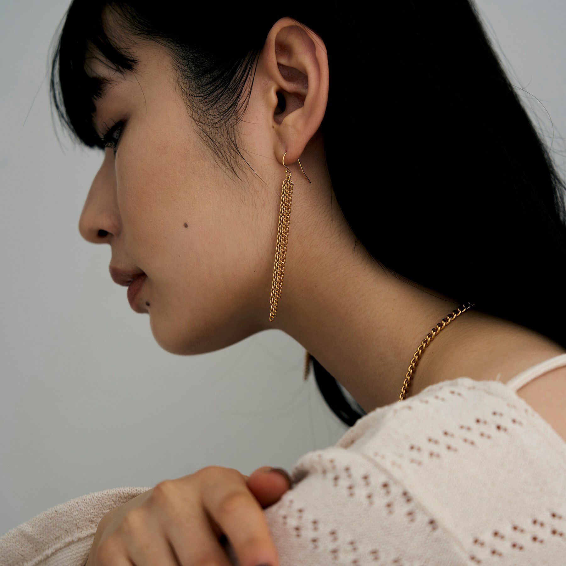 COCOSHNIK ONKITSCH「シルバー カーブチェーンフリンジピアス GP」|ピアス|