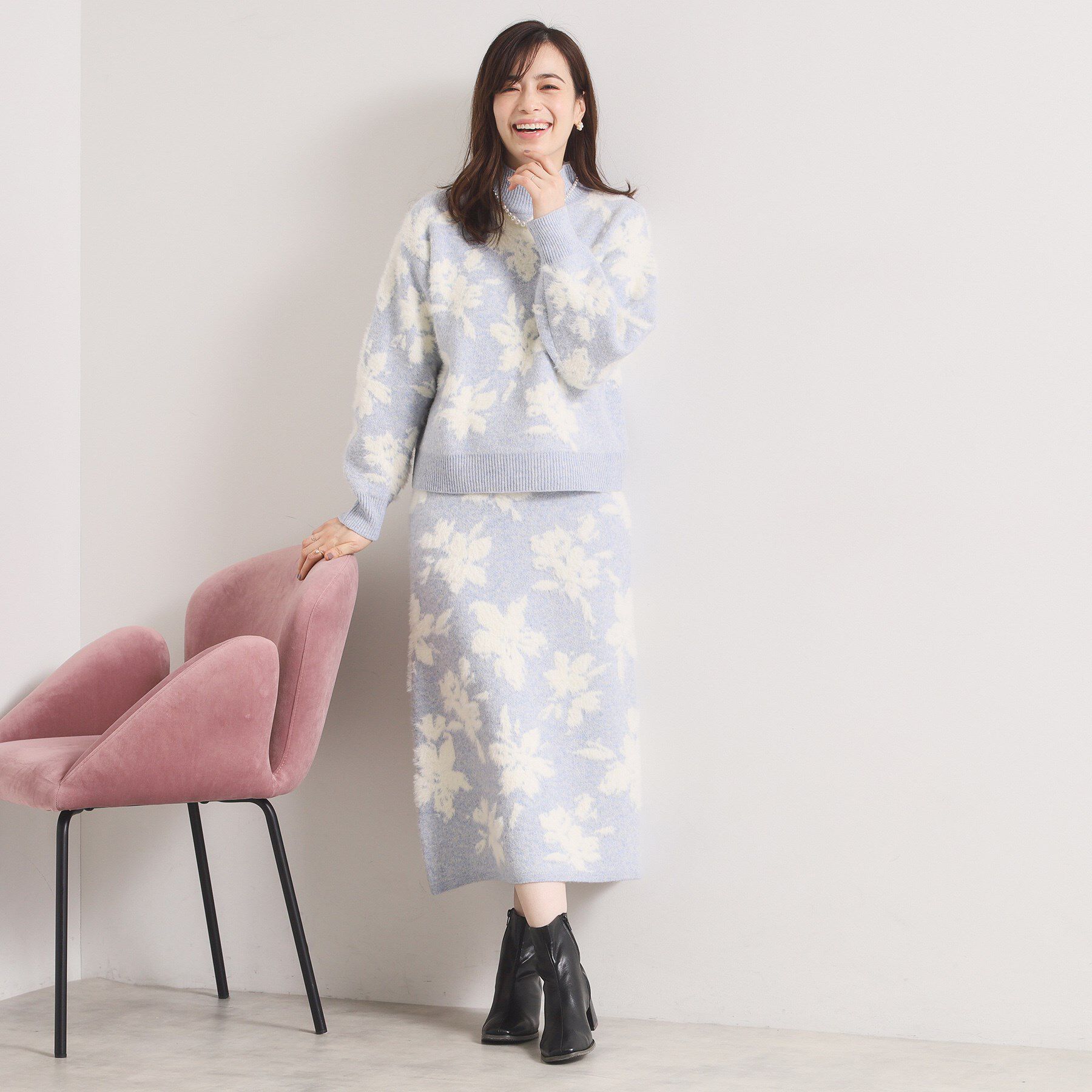 ITS&rsquo;DEMO「【手洗い可／セットアップ可】花柄フェザージャカードニットスカート」|スカート|