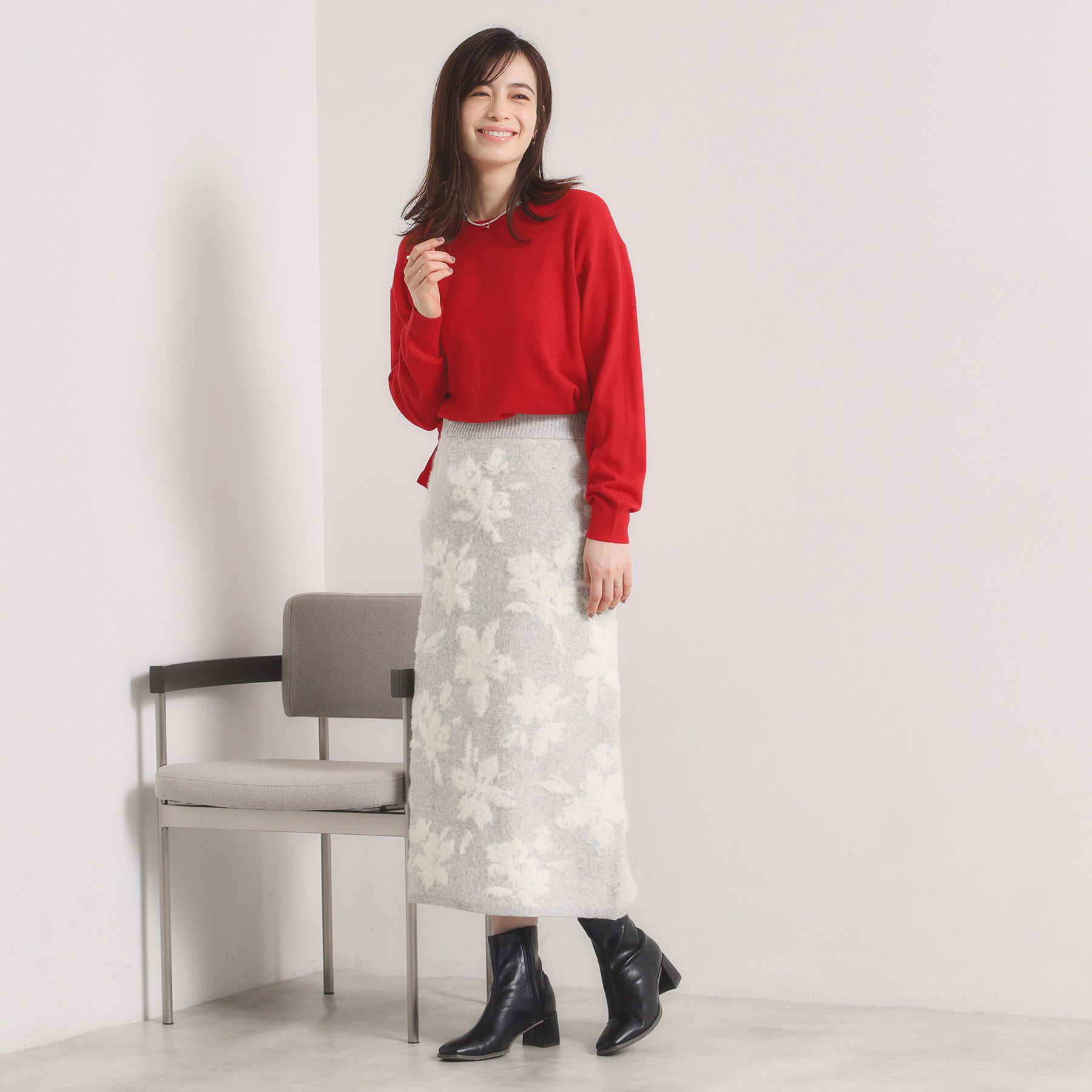 ITS&rsquo;DEMO「【手洗い可／セットアップ可】花柄フェザージャカードニットスカート」|スカート|