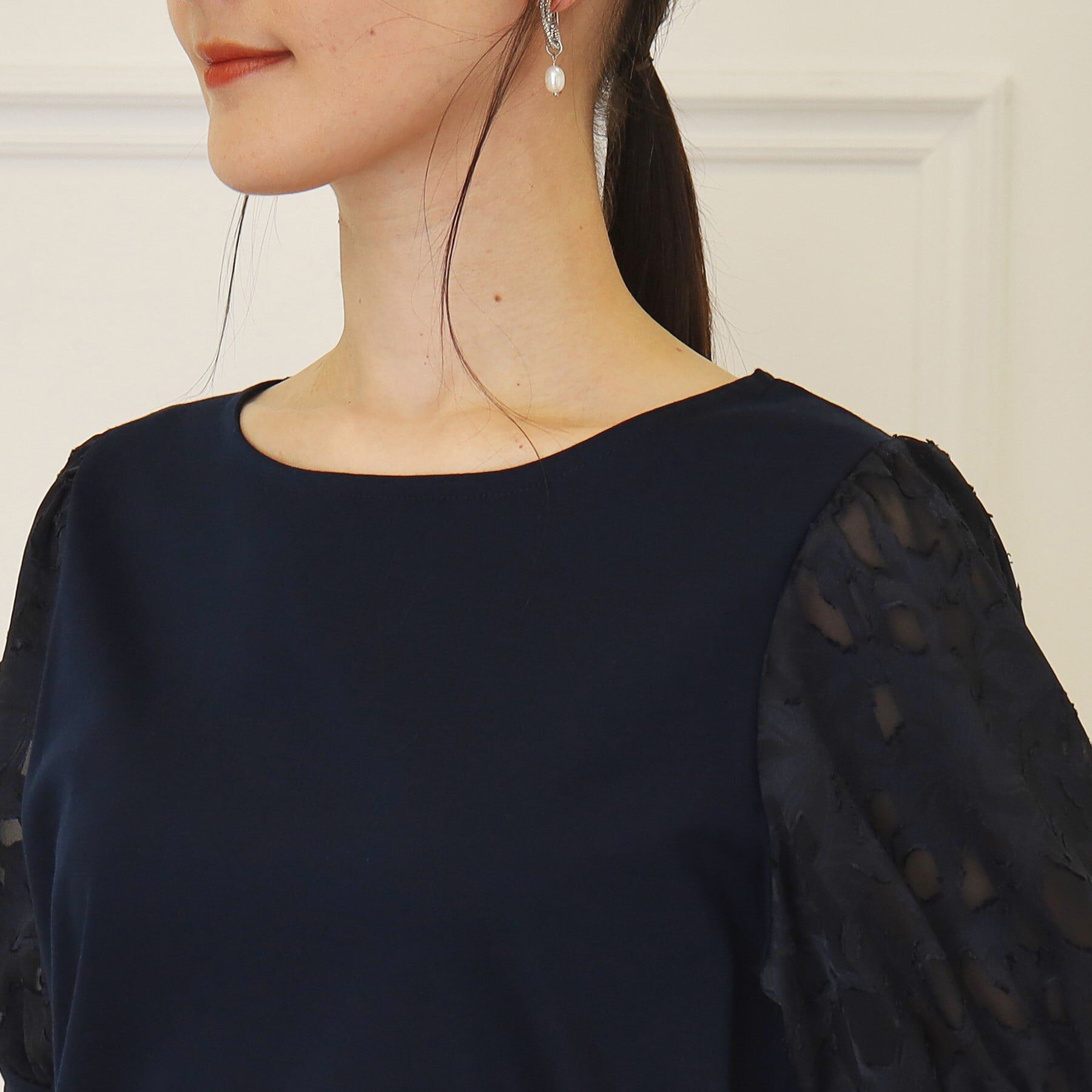 SunaUna「【接触冷感／袖ジャカード】レースドッキングプルオーバー」|Tシャツ・カットソー|