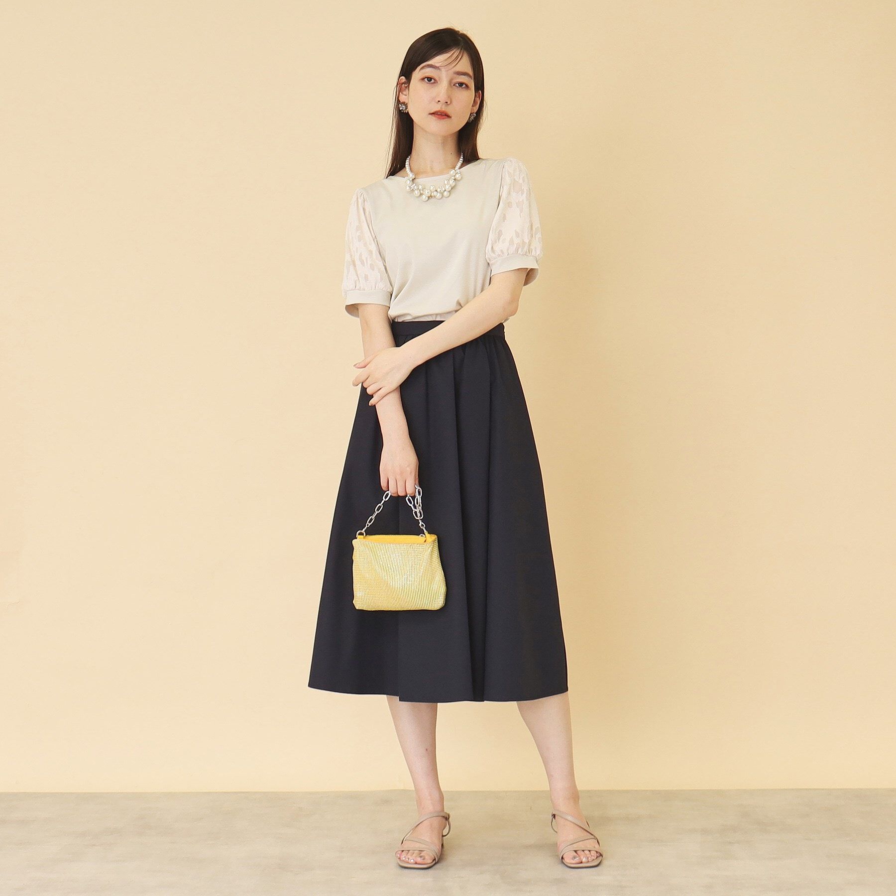 SunaUna「【接触冷感／袖ジャカード】レースドッキングプルオーバー」|Tシャツ・カットソー|