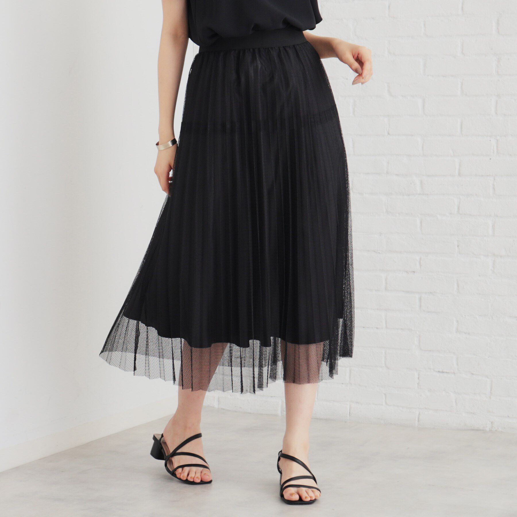 SunaUna「【ウエストゴム／セットアップ可】プリーツスカート」|スカート|ブラック(019)
