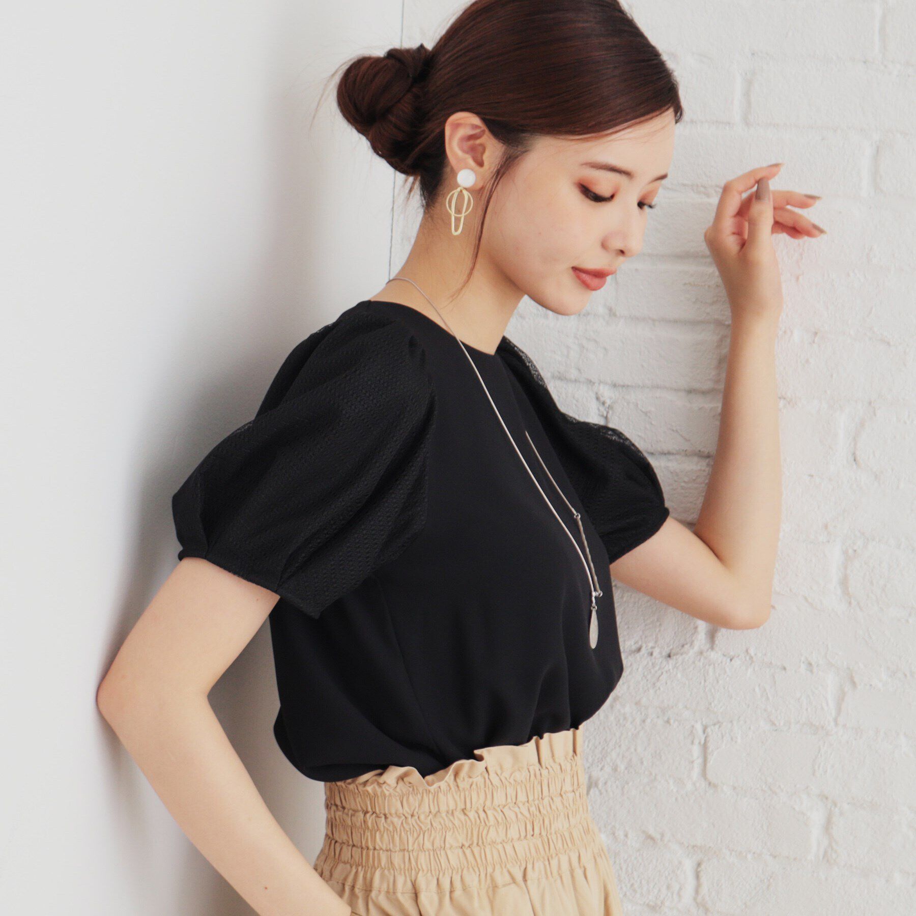 SunaUna「【袖チュール／セットアップ可】5分袖カットソー」|シャツ・ブラウス|