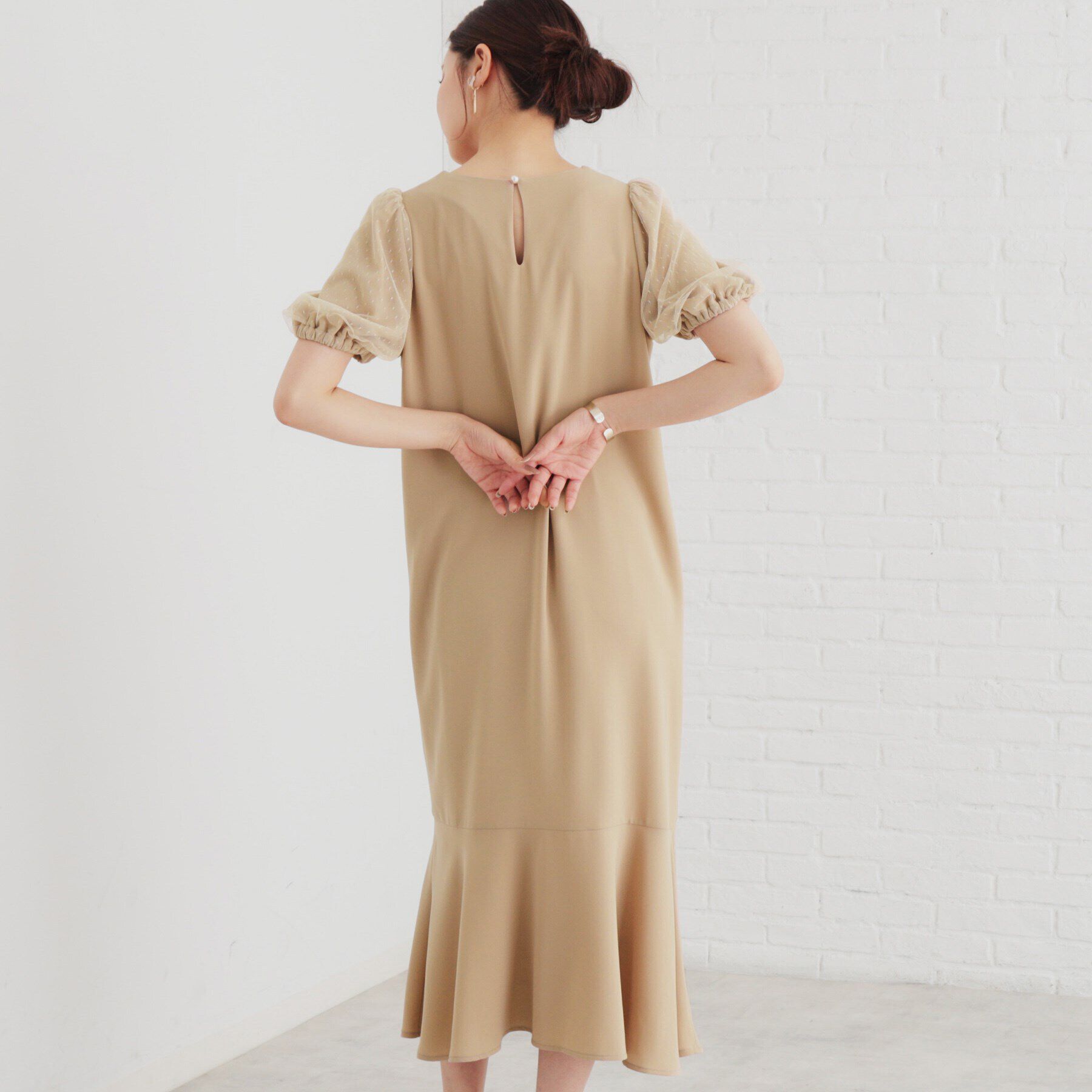 SunaUna「【袖ドットチュール／ティアード】5分袖ワンピース」|ワンピース|