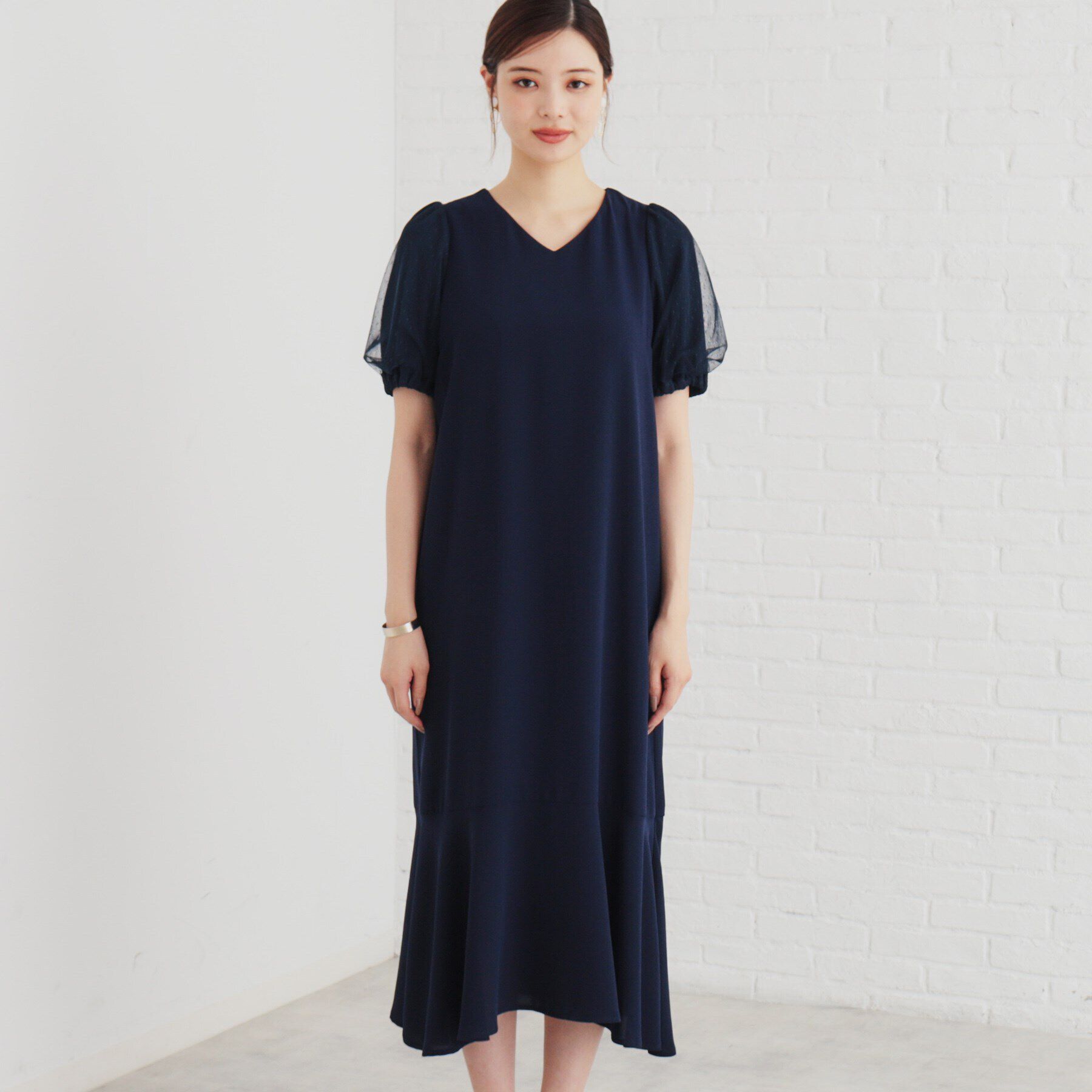 SunaUna「【袖ドットチュール／ティアード】5分袖ワンピース」|ワンピース|