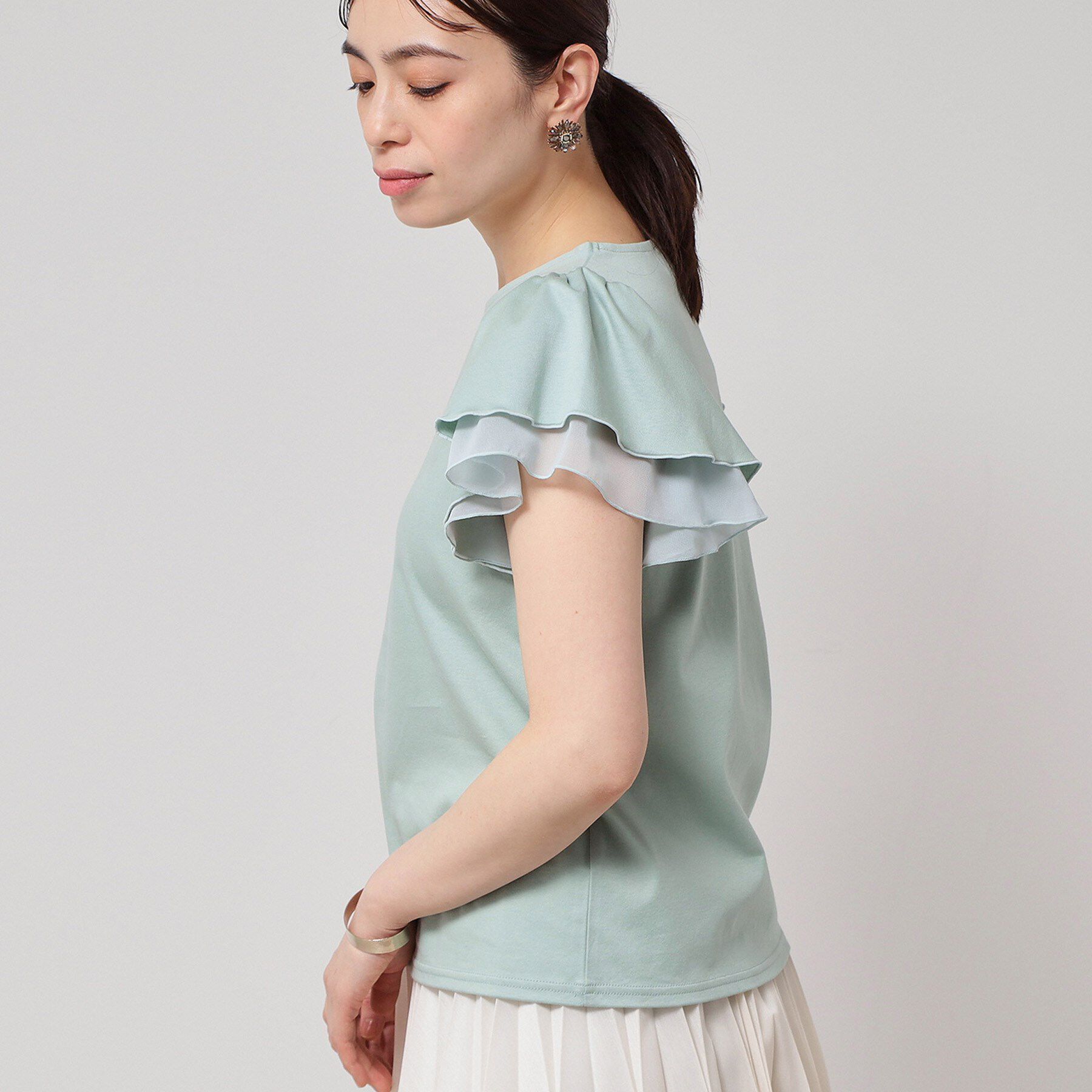 SunaUna「【接触冷感／S～Lサイズ展開】シフォン使いフレアスリーブカットソー」|Tシャツ・カットソー|