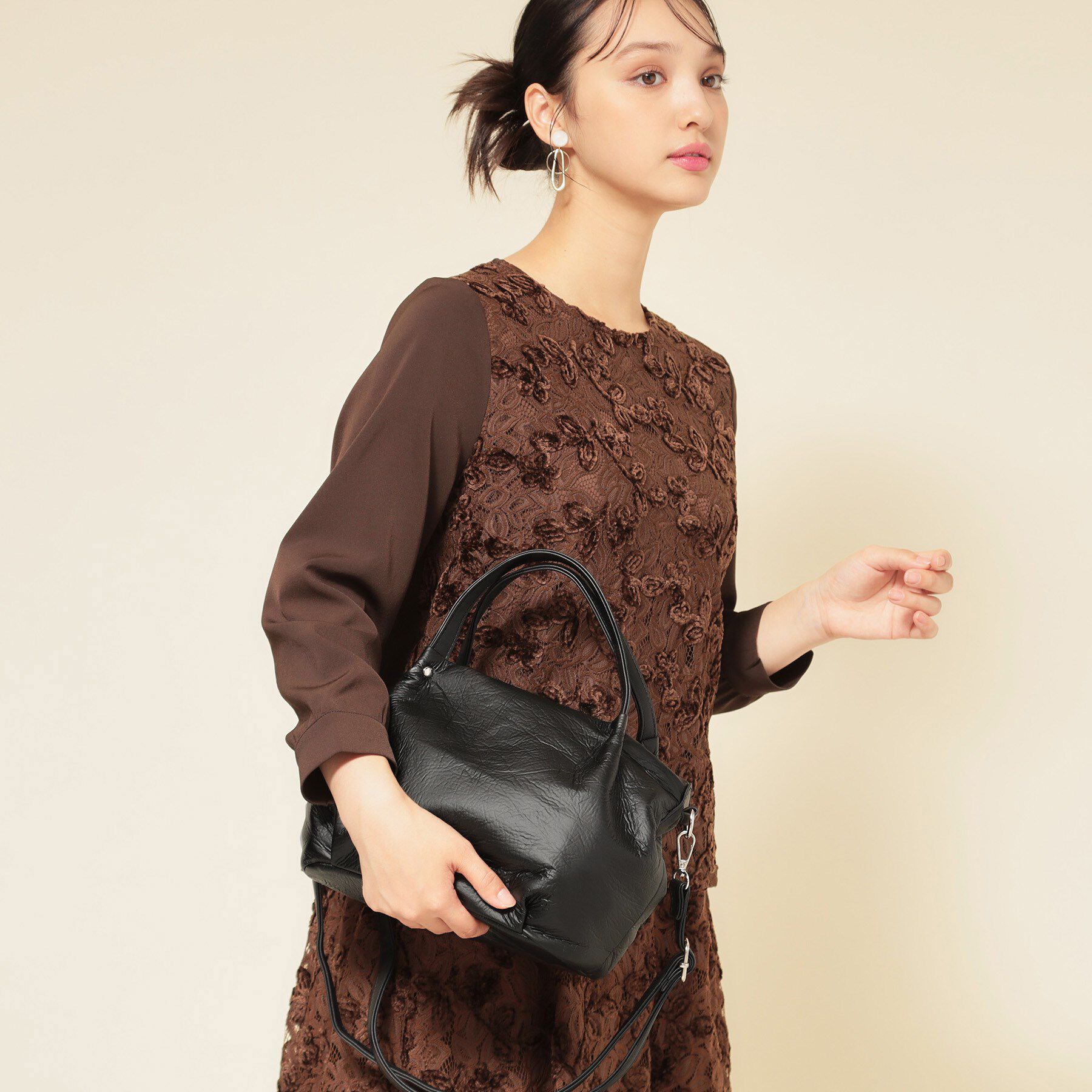 SunaUna「【2WAY／オリジナルプリント裏使用】タックトートバック」|トートバッグ|