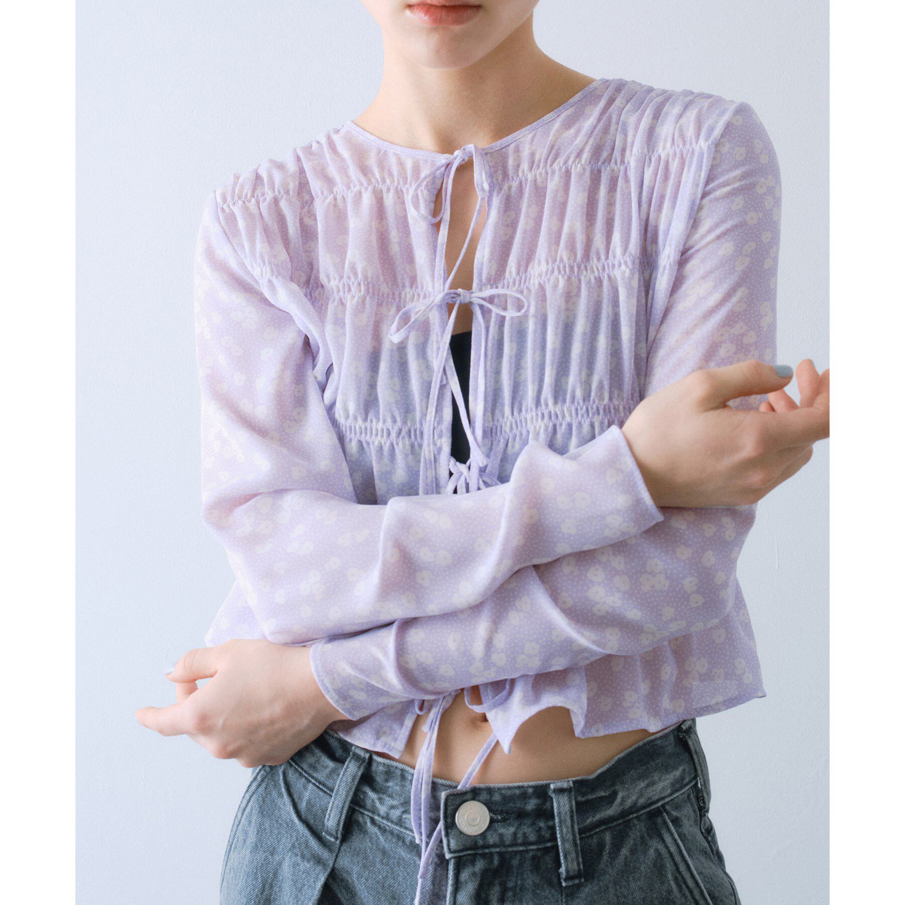 CODE A「petit flower ribbon blouse」|シャツ・ブラウス|ラベンダー(180)