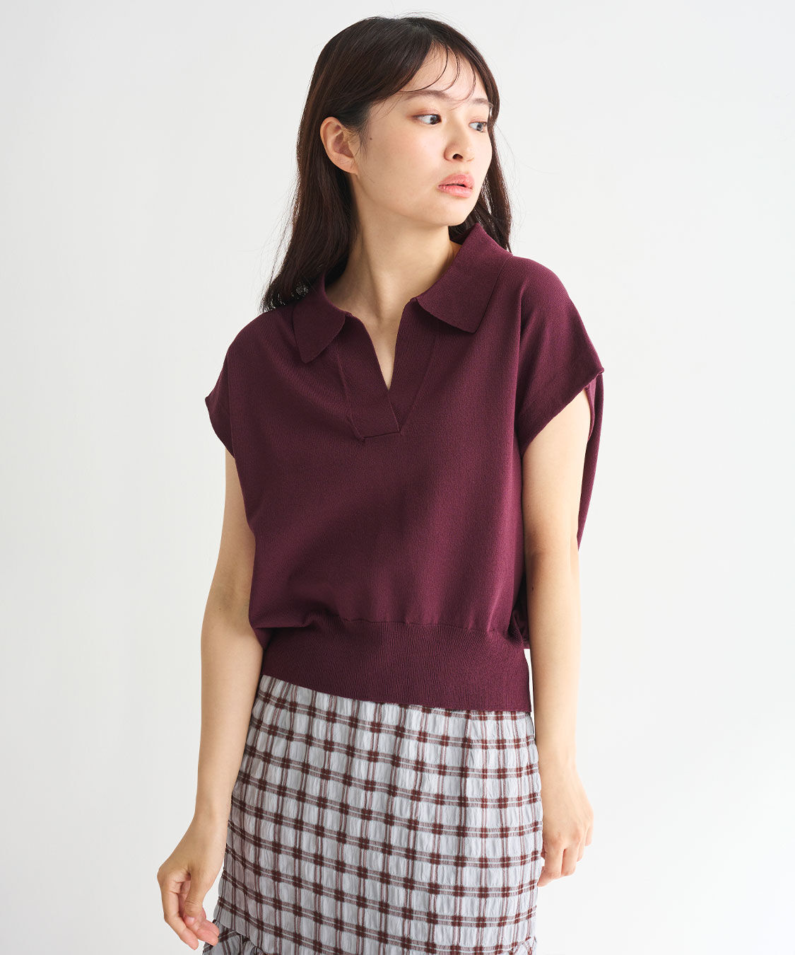 COCO DEAL「スキッパーポロ衿フレンチスリーブニット」|ポロシャツ|