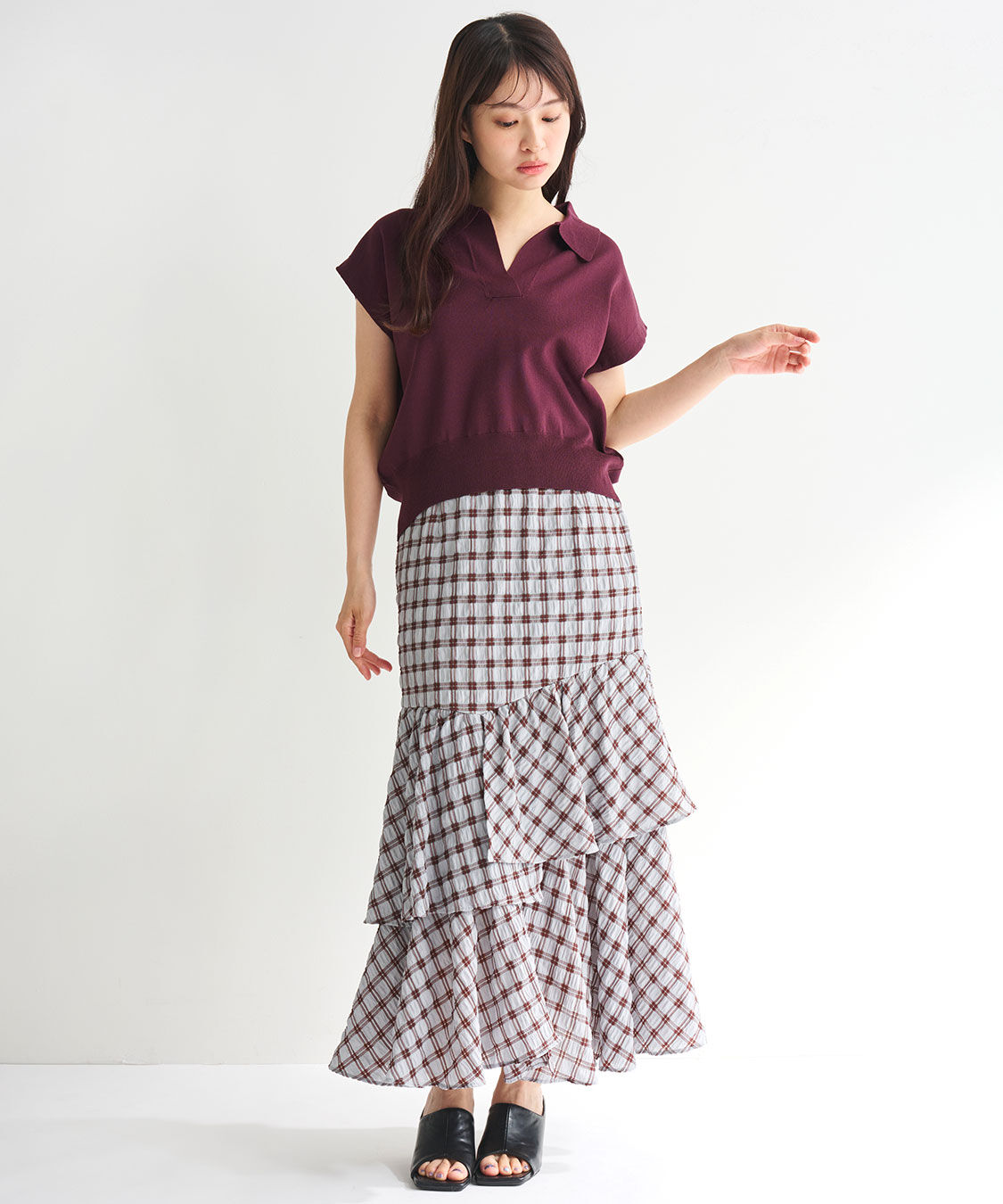 COCO DEAL「スキッパーポロ衿フレンチスリーブニット」|ポロシャツ|