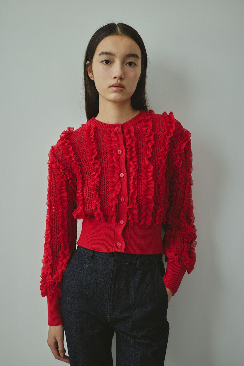 STYLEMIXER「チュールフリルニットカーデ」|カーディガン|RED