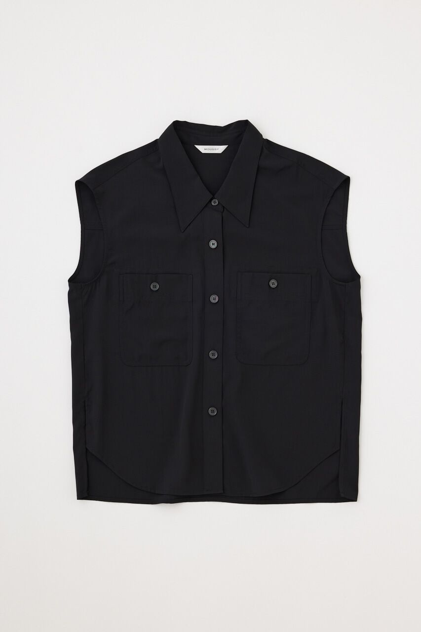 MOUSSY「BACK OPEN SHIRT ベスト」|ダウンベスト・ベスト|BLK