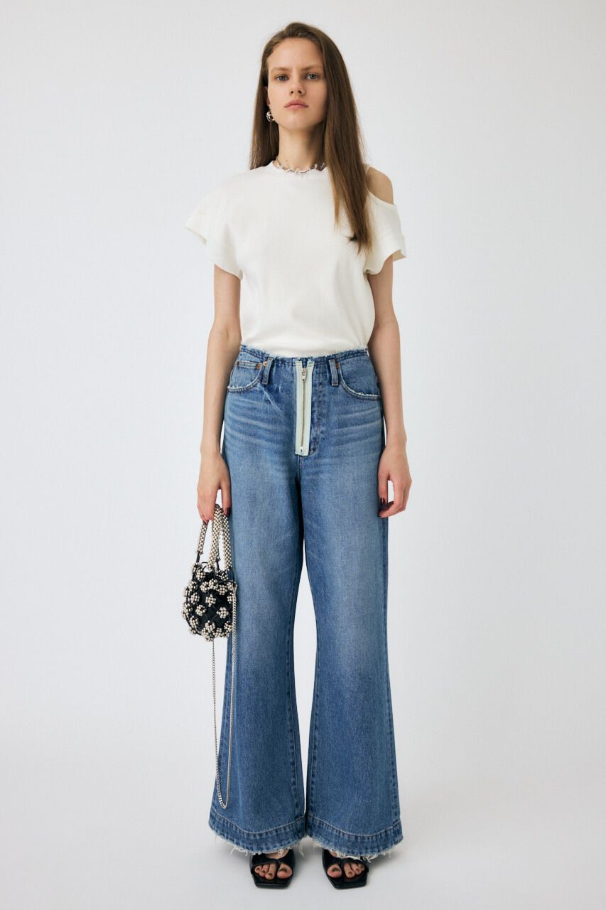 MOUSSY「ZIP DESIGN LOOSE FLARE」|デニム|
