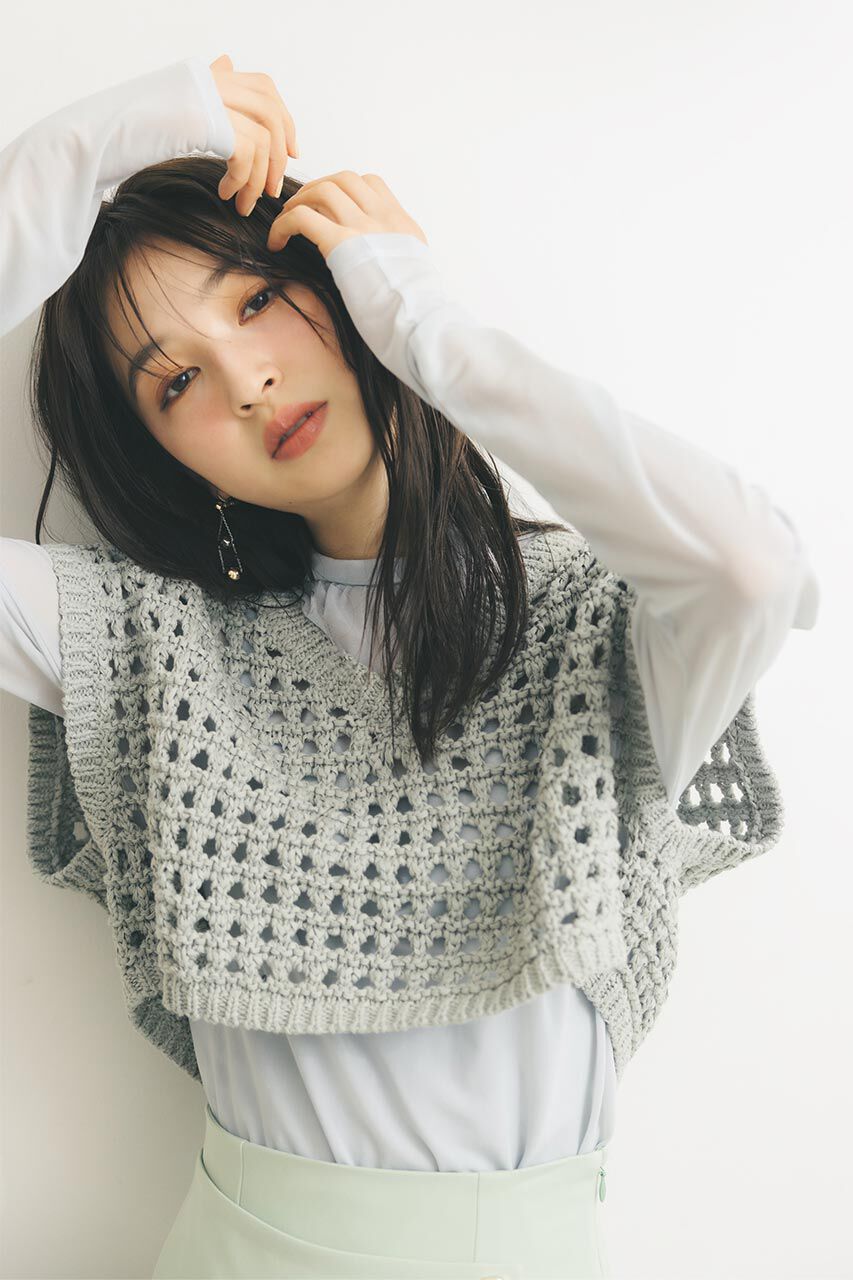 rienda「クロップドベストKnit TOP」|ニット・セーター|GRN