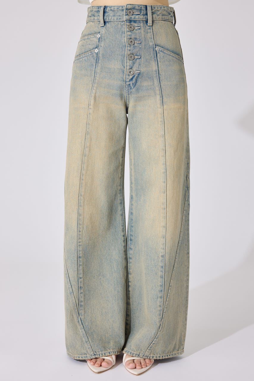 rienda「フロントボタンデザインハイウエストデニムパンツ」|デニム|