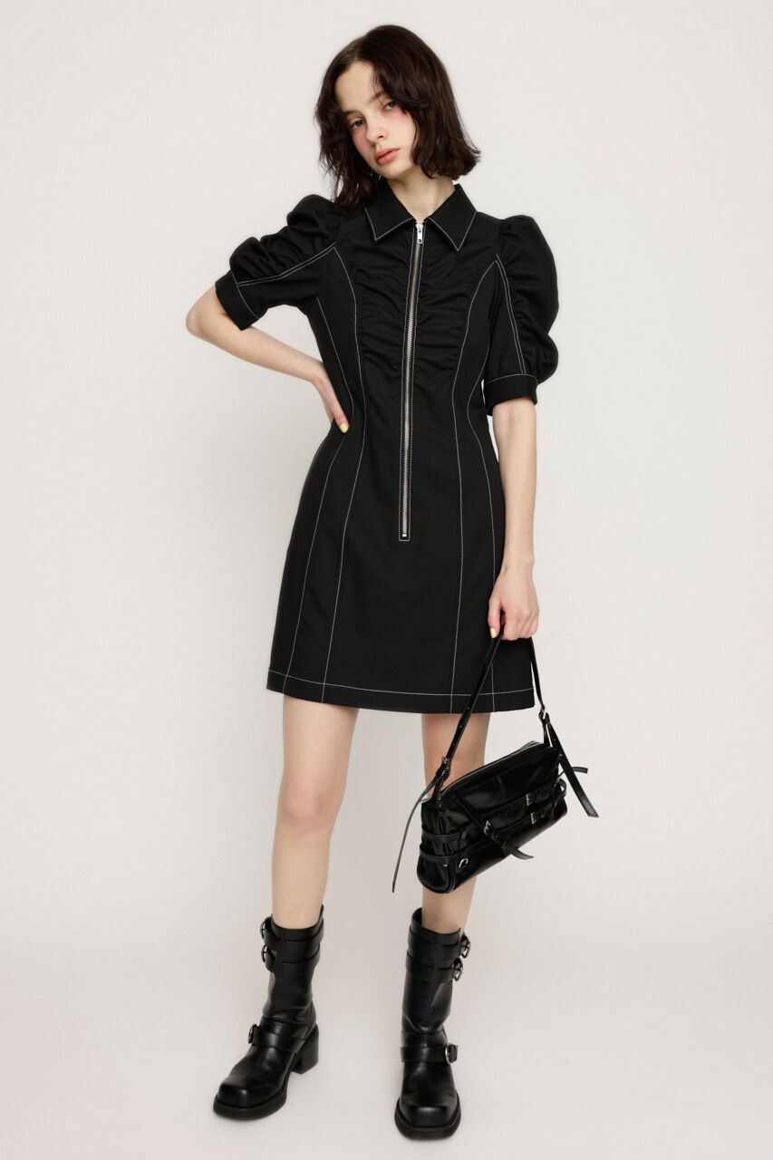 SLY「FRONT ZIP GATHER ショートワンピース」|ワンピース|