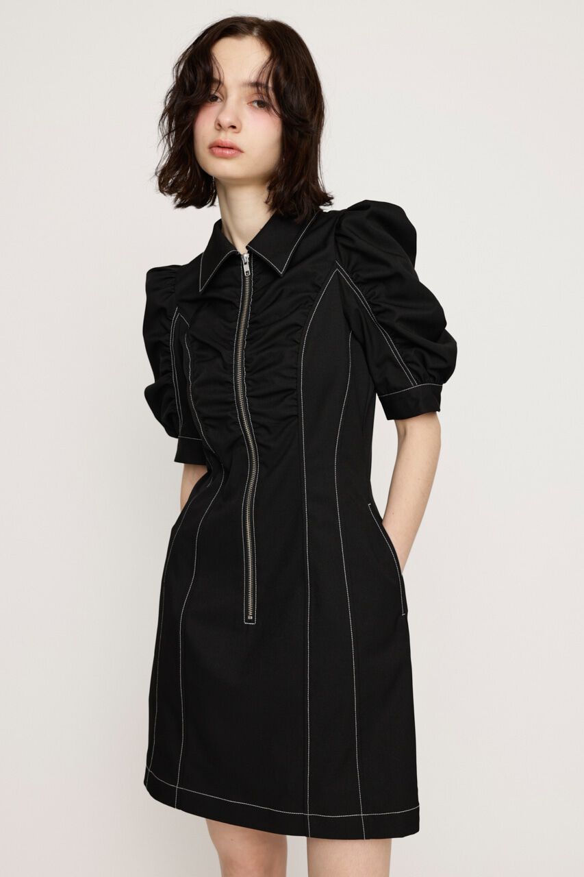 SLY「FRONT ZIP GATHER ショートワンピース」|ワンピース|