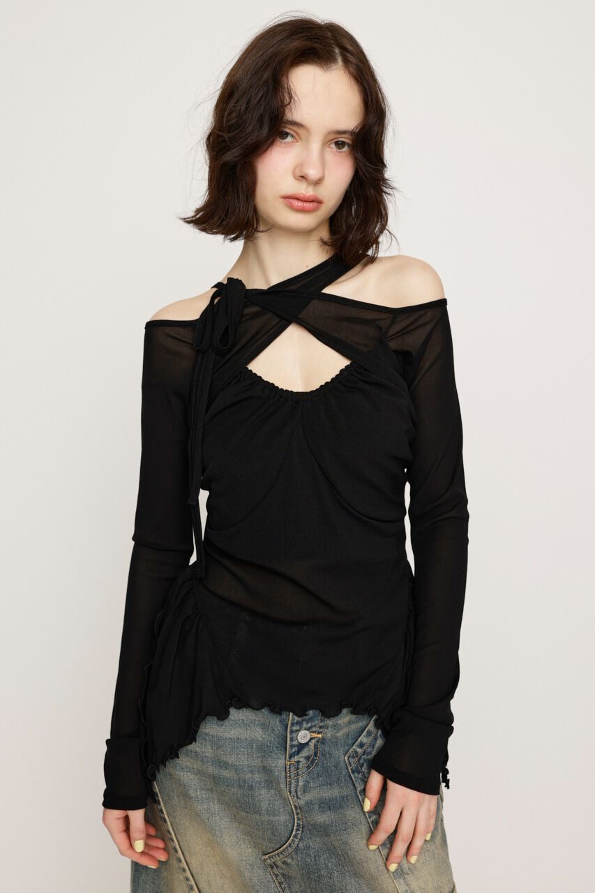 SLY「ASYMMETRY DESIGN MESH トップス」|Tシャツ・カットソー|BLK