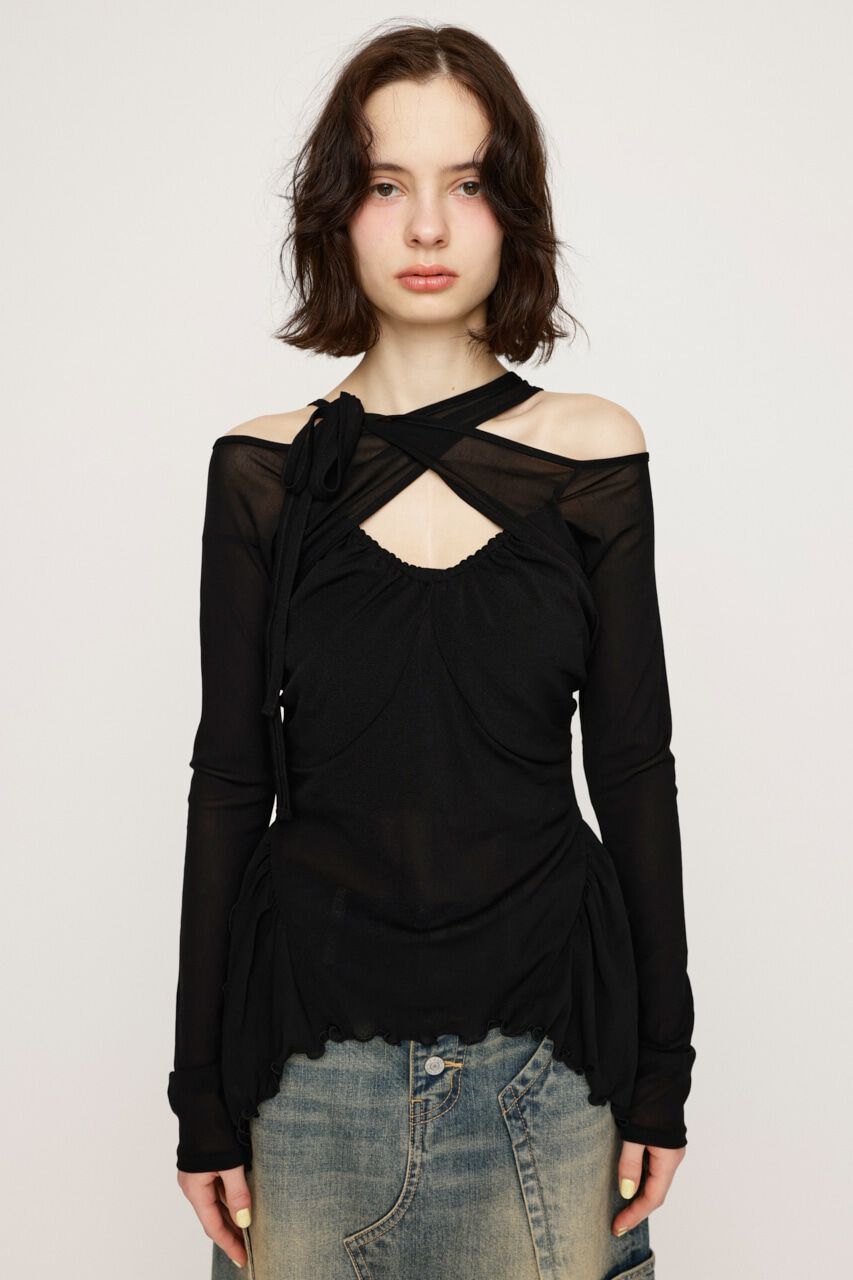 SLY「ASYMMETRY DESIGN MESH トップス」|Tシャツ・カットソー|