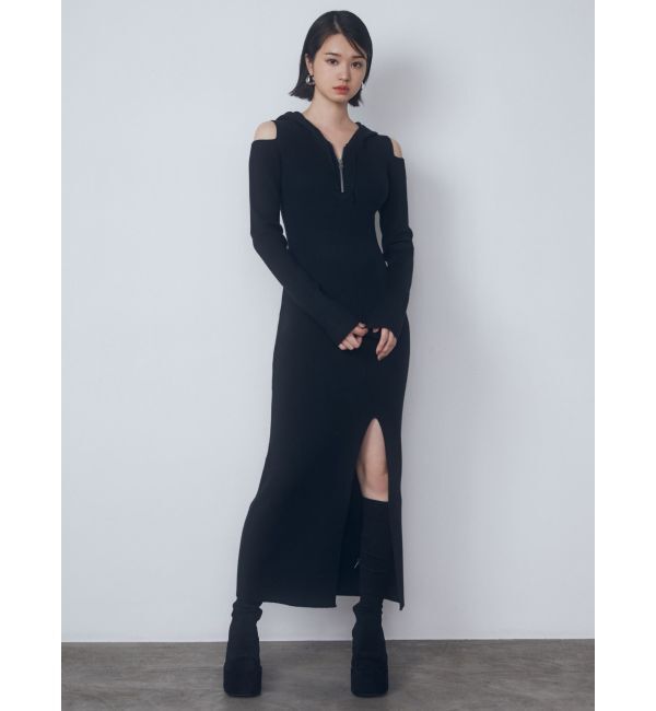 EMODA「カットアウトフードニットワンピース」|ワンピース|