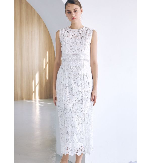 MERCURYDUO「Iラインケミカルレースドッキング風ワンピース」|ワンピース|