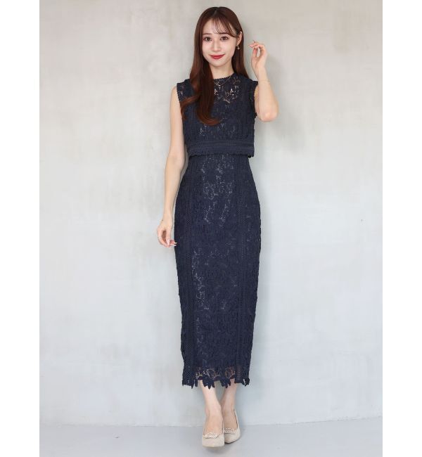 MERCURYDUO「Iラインケミカルレースドッキング風ワンピース」|ワンピース|