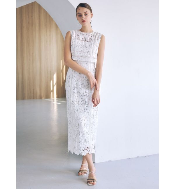 MERCURYDUO「Iラインケミカルレースドッキング風ワンピース」|ワンピース|