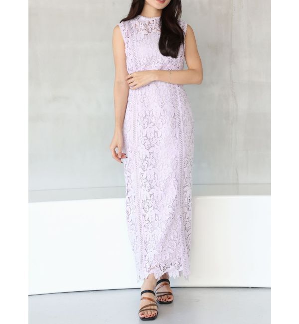 MERCURYDUO「Iラインケミカルレースドッキング風ワンピース」|ワンピース|ラベンダー