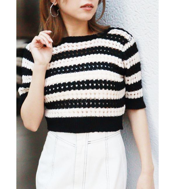 MURUA「メッシュショートニット」|ニット・セーター|ブラック