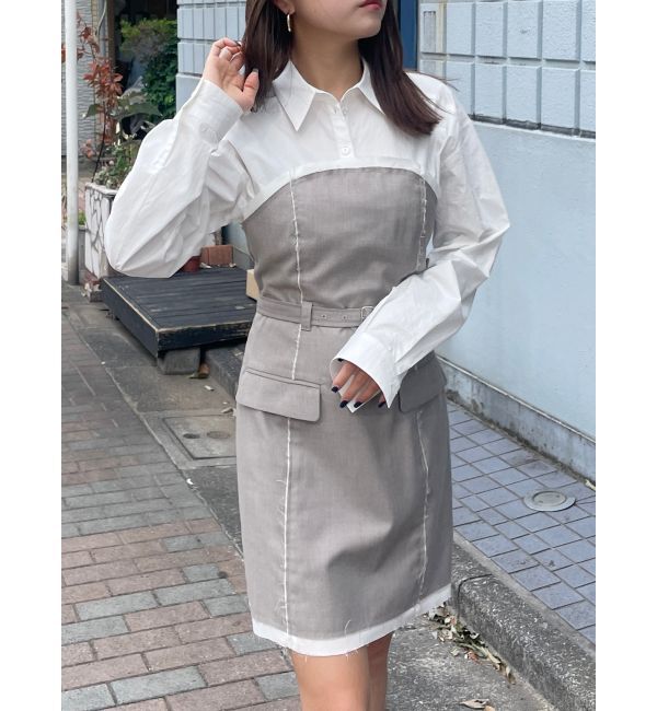 MURUA「シャツドッキングミニワンピース」|ワンピース|ベージュ