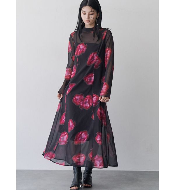 MURUA「ニュアンスフラワープリントワンピース」|ワンピース|ブラック