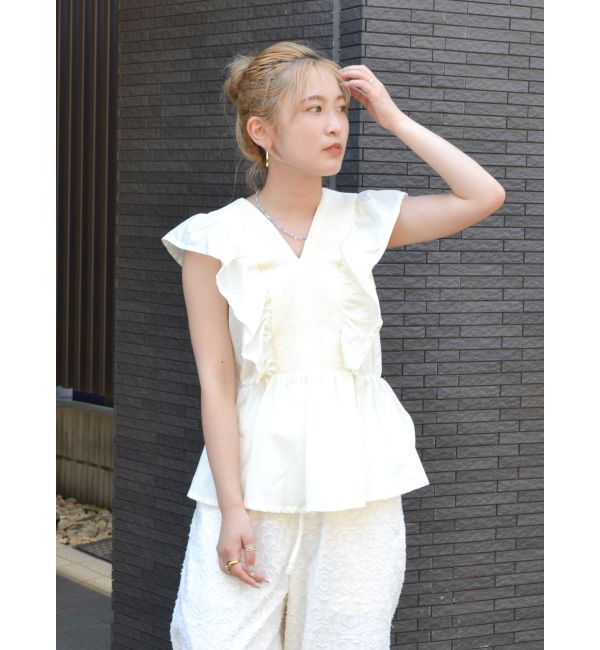 Ungrid「ノースリギャザーブラウス」|シャツ・ブラウス|オフホワイト