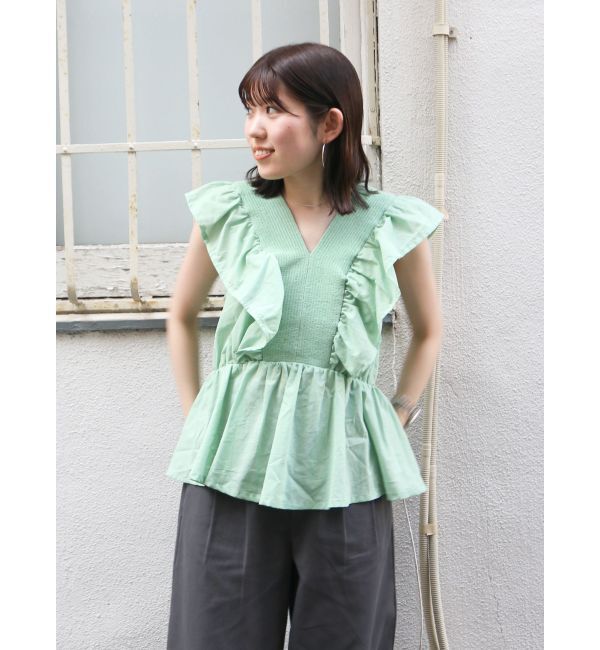 Ungrid「ノースリギャザーブラウス」|シャツ・ブラウス|グリーン