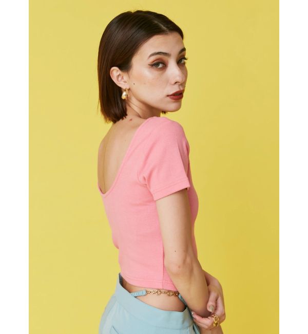 EVRIS「バックオープンリブショートTシャツ」|Tシャツ・カットソー|