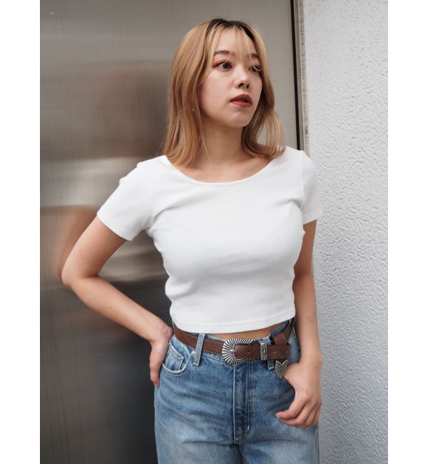 EVRIS「バックオープンリブショートTシャツ」|Tシャツ・カットソー|