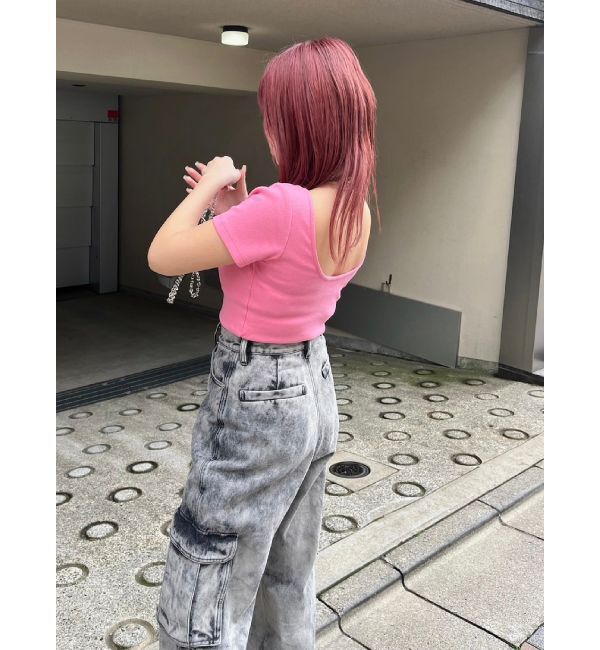 EVRIS「バックオープンリブショートTシャツ」|Tシャツ・カットソー|