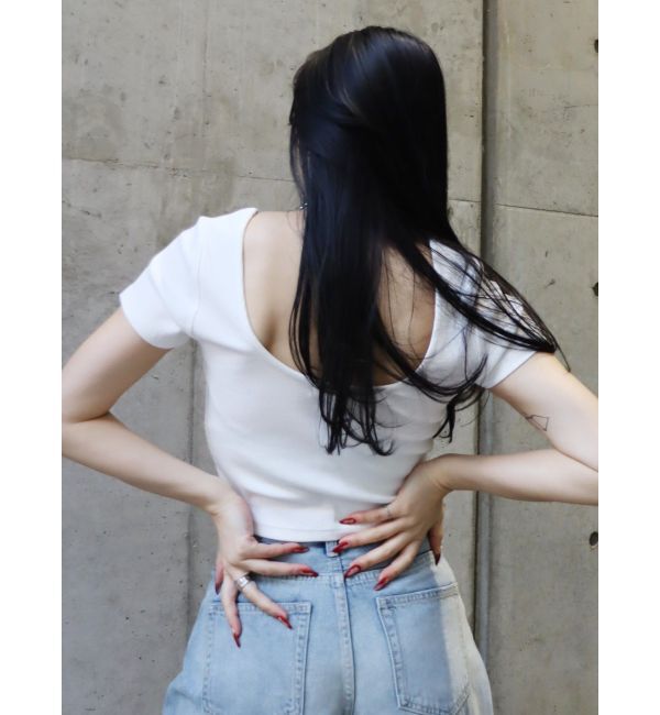 EVRIS「バックオープンリブショートTシャツ」|Tシャツ・カットソー|