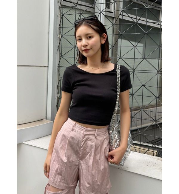EVRIS「バックオープンリブショートTシャツ」|Tシャツ・カットソー|